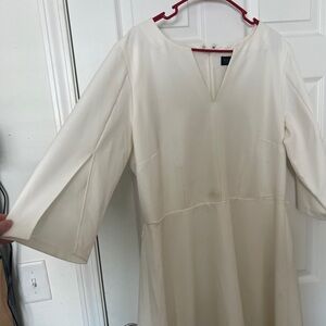 Eloquii White Split Sleeve Detail V Neck A Line Dress Plus Size 16